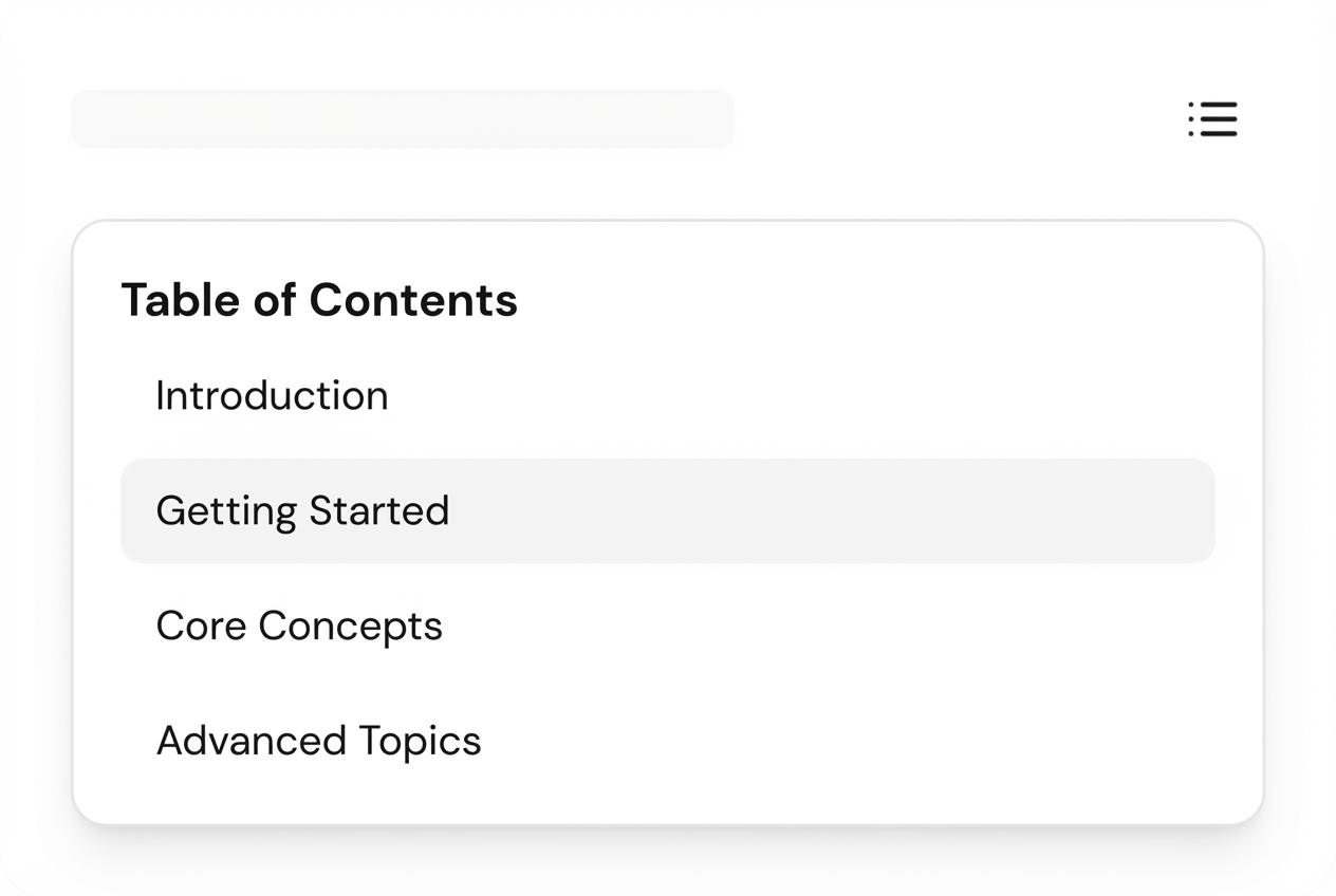Table of contents feature