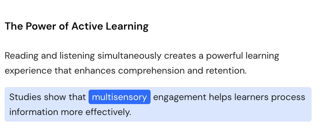 Word highlighting feature